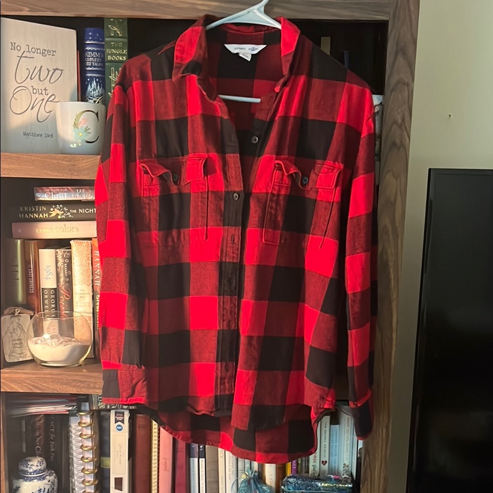 Red and Black Plaid Button-Up Flannel